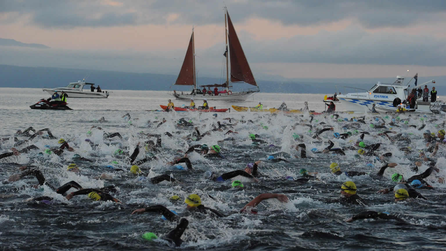 Taupo Ironman NZ walk to start/finish line. Taupo2024