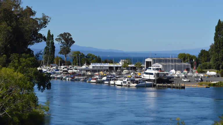 Taupo marina from Riverside Apartment balcony