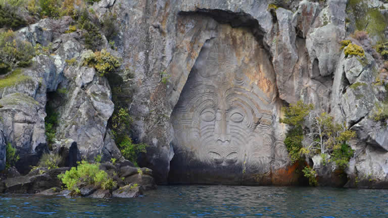 Maori stone carvings Mine Bay Taupo